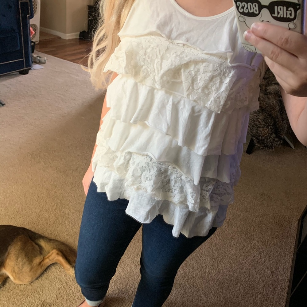 White Ruffle Lace Top - Picture 3 of 4